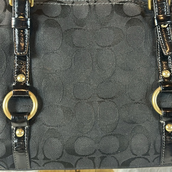 Vintage Coach Black Signature Monogram Shoulder Bag Purse Double Strap Jacquard - Picture 3 of 9